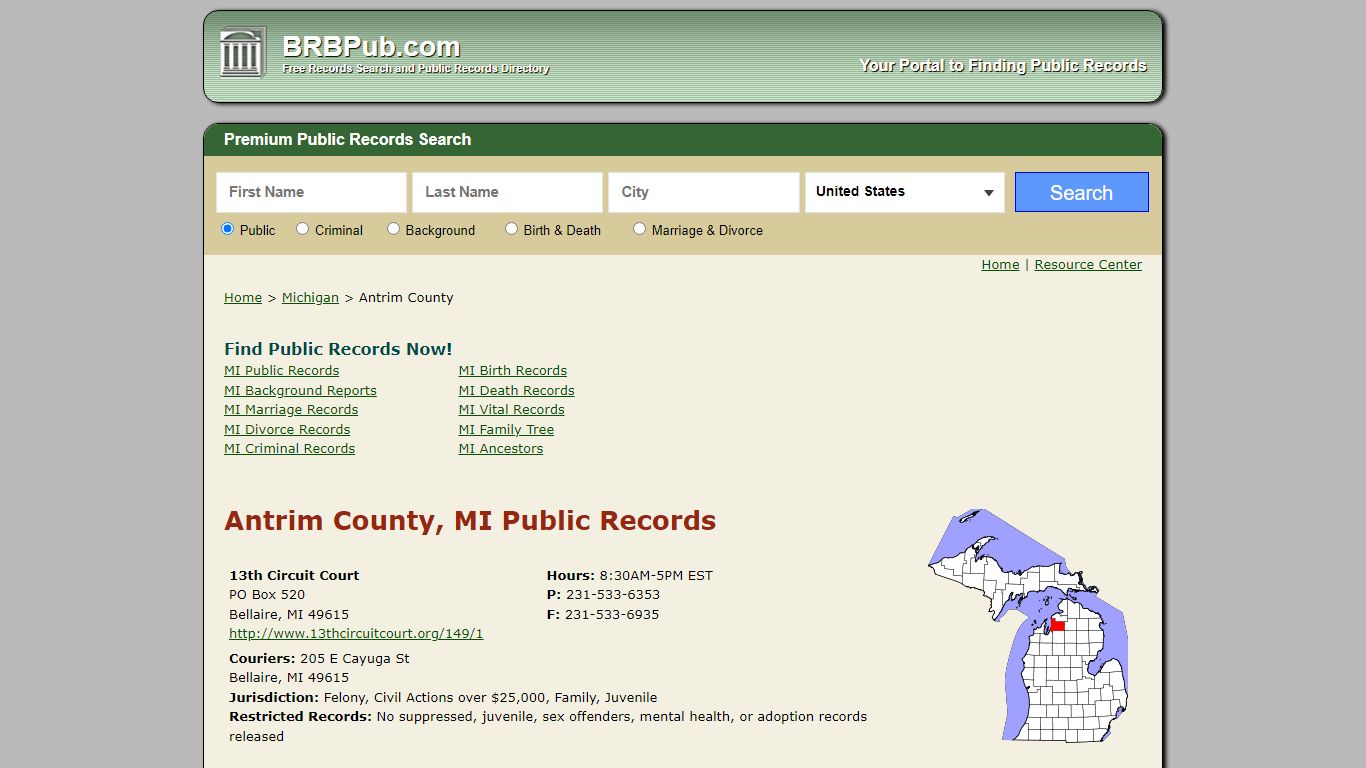 Antrim County Public Records | Search Michigan Government Databases